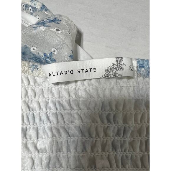 Altar 'D State Women's Embroidered Floral Top Crop Smocked Balloon Sleeve Large - Picture 7 of 16